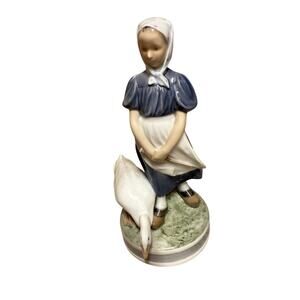 Vintage Royal Copenhagen porcelain Figure Girl with Goose Denmark 527 Pristine
